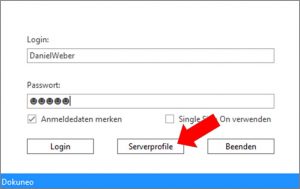 Fenster Login Serverprofildaten